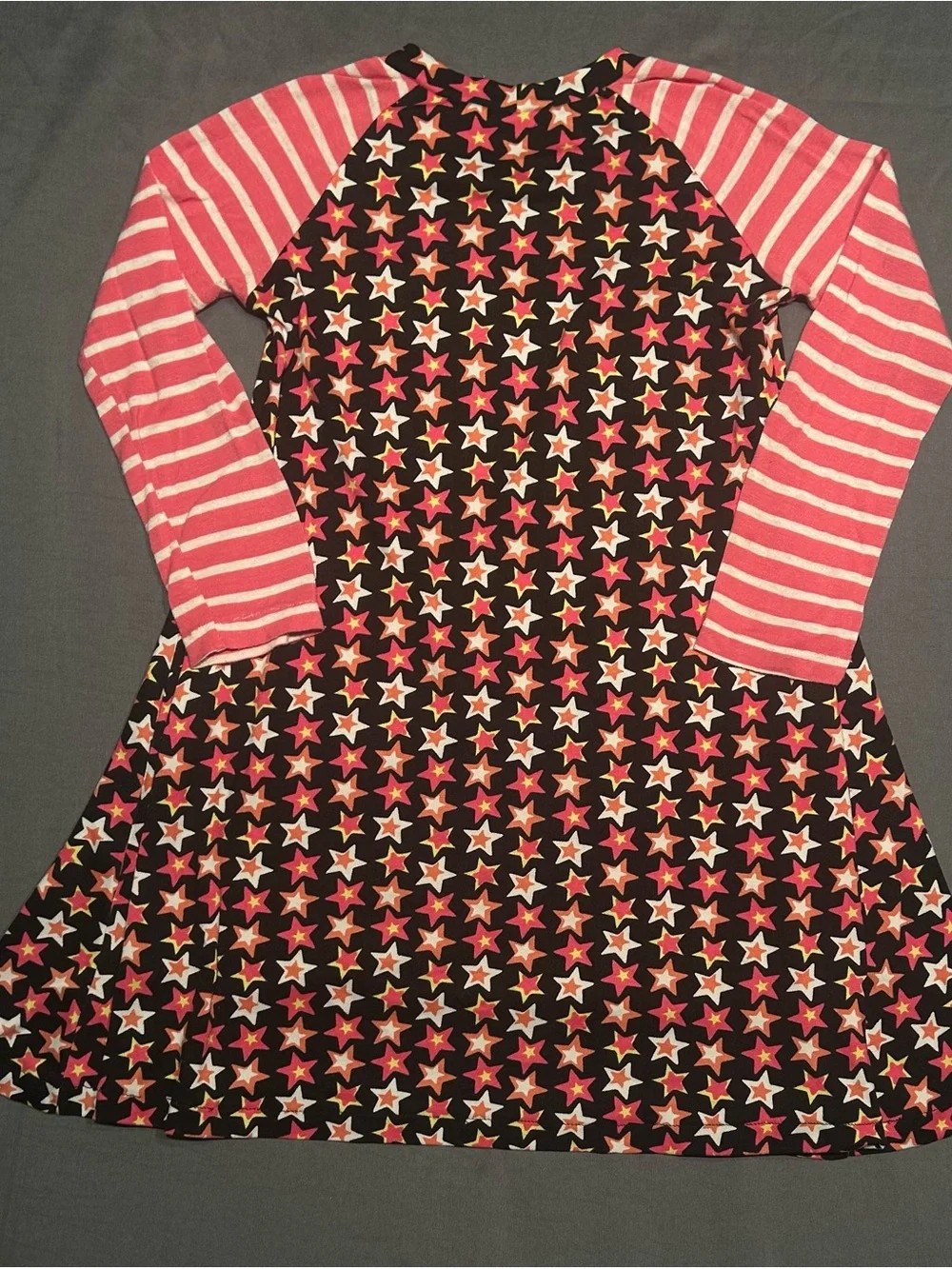 Girls Long Sleeve Star Striped Sleeve Swing Dress